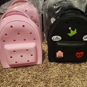 Charming Pink and Black Kids Backpack Set